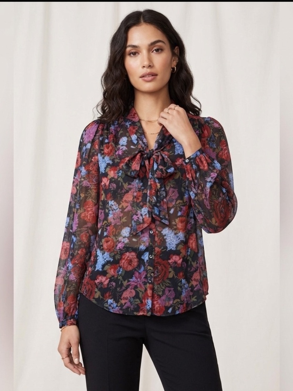 PAIGE Elynne Silk Floral Blouse Ruffle Tie Neck Boho Romantic Cottagecore Top XS